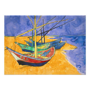 Vincent van Gogh - Vist Boats op het strand Foto Afdruk