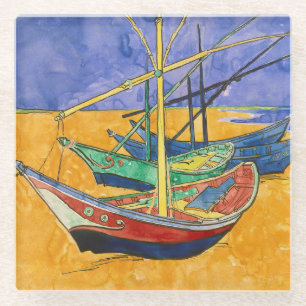 Vincent van Gogh - Vist Boats op het strand Glazen Onderzetter