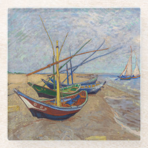 Vincent van Gogh - Vist Boats op het strand Glazen Onderzetter