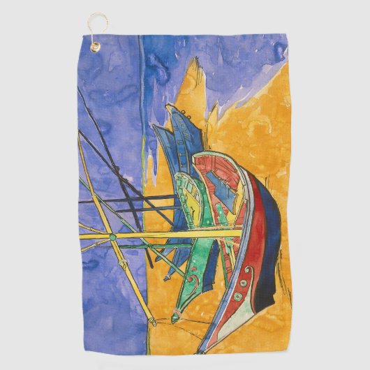 Vincent van Gogh - Vist Boats op het strand Golfhanddoek (Voorkant)
