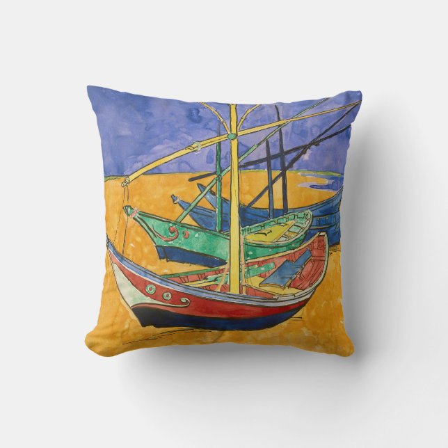 Vincent van Gogh - Vist Boats op het strand Kussen (Voorkant)