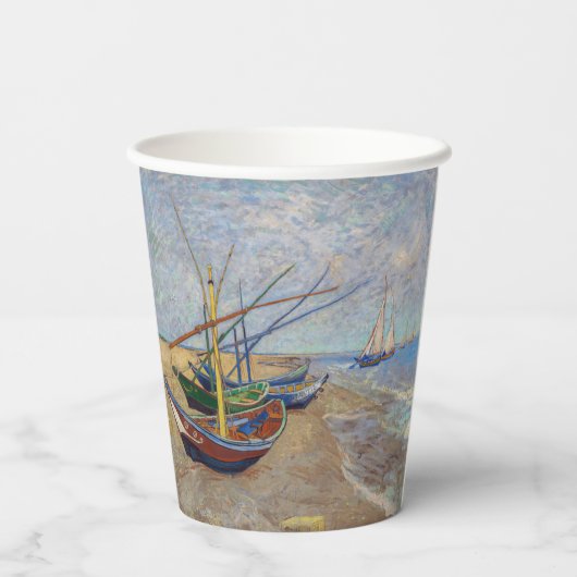 Vincent van Gogh - Vist Boats op het strand Papieren Bekers (Achterkant)