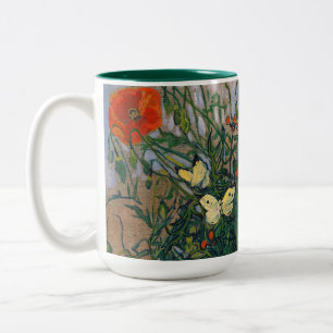 Vincent van Gogh - Vlinders en Klaprozen Tweekleurige Koffiemok
