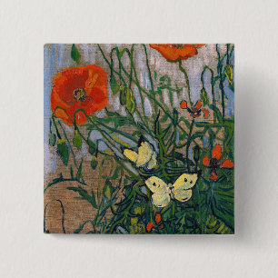 Vincent van Gogh - Vlinders en Klaprozen Vierkante Button 5,1 Cm