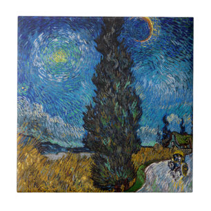 Vincent van Gogh - Weg met cipres en ster Tegeltje
