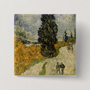 Vincent van Gogh Weg met Cypressen, 1890 Vierkante Button 5,1 Cm