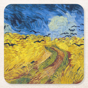 Vincent van Gogh - Wheatfield met Crows Vierkante Kartonnen Onderzetter