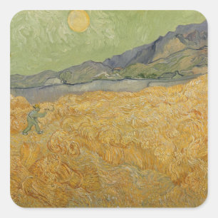 Vincent van Gogh   Wheatfield met Reaper, 1889 Vierkante Sticker