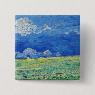 Vincent van Gogh - Wheatfields under Thunderclouds Vierkante Button 5,1 Cm