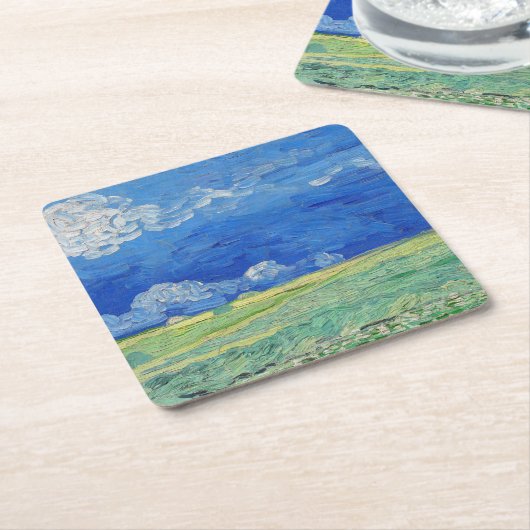 Vincent van Gogh - Wheatfields under Thunderclouds Vierkante Kartonnen Onderzetter (Schuin)
