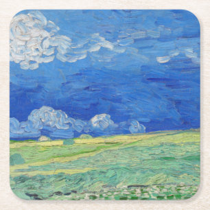 Vincent van Gogh - Wheatfields under Thunderclouds Vierkante Kartonnen Onderzetter