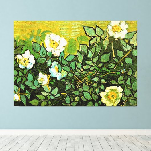 Vincent van Gogh - Wilde Rozen, Canvas Afdruk (Insitu (Houten vloer))