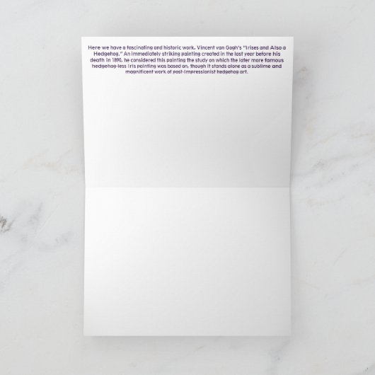 Vincent van Hog's "Irises and Also a Hedgehog". Kaart (Binnen)