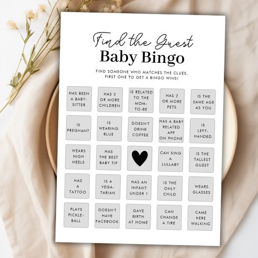 Vind de Gast Baby shower Bingo Game Kaart