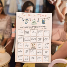Vind De Gast Baby Shower Waskledingharten Bingo ka Advieskaart