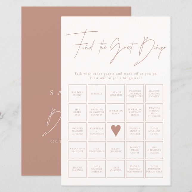 Vind de gast Bingo Blush Roze Bruiloftsspel (Voorkant / Achterkant)