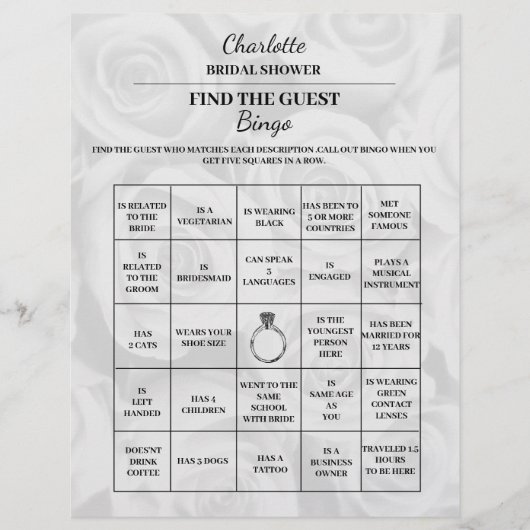 Vind de gast Bruids douche Bingo Flyer (Voorkant)