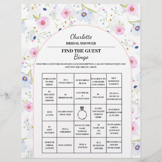 Vind de gast Bruidsdouche Bingo Bloemen Flyer (Voorkant)