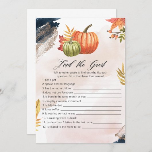Vind de gast Herfst Pompoen Baby Shower Spelkaart Kaart (Voorkant / Achterkant)