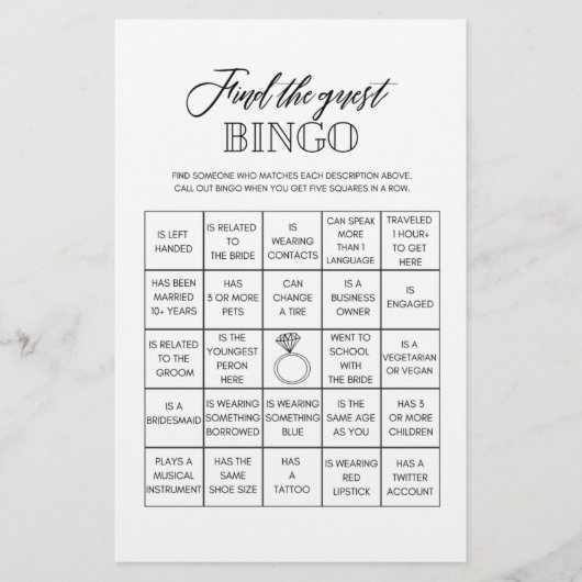 Vind het gast bingo vrijgezellenfeest spel flyer (Voorkant)