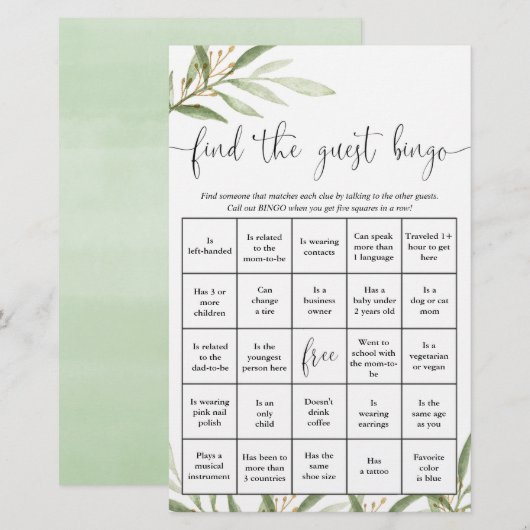 Vind het leuk baby shower spel met gastenbingo (Voorkant / Achterkant)