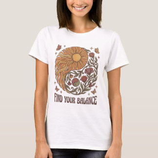 Vind Je Evenwicht Vintage Retro Zon T-shirt
