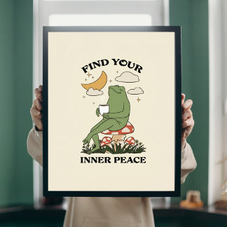 Vind Je Innerlijke Vrede Kikker Paddenstoel Koffie Poster
