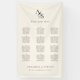 Vind je stoel! Monogram Beige Bruiloft Spandoek