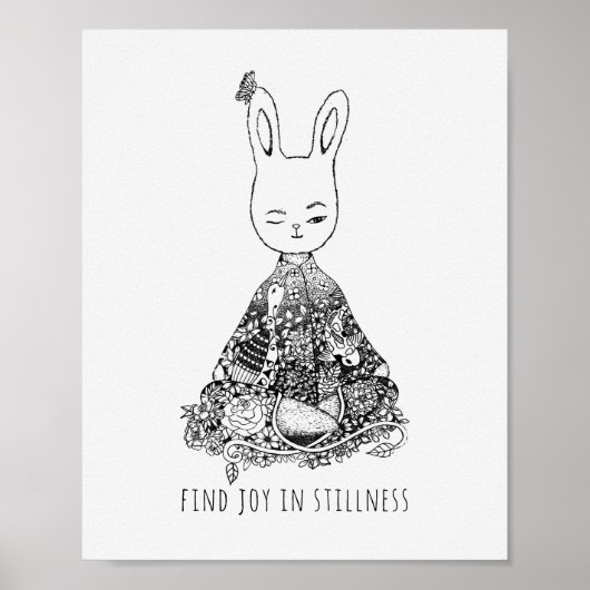 Vind Joy in Stillness Bunny Rabbit Yoga Meditation Poster (Voorkant)