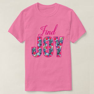 Vind JOY Word Art in Fuchsia Roze en Blauwgroen Gr T-shirt