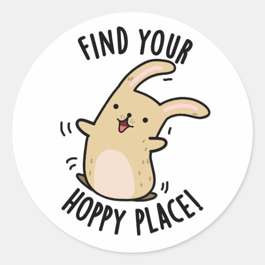 Vind uw Hoppy Place Funny Rabbit Pun Ronde Sticker (Voorkant)
