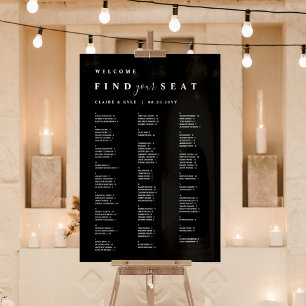 Vind uw stoel zwart alfabetisch zitvlak acryl bord