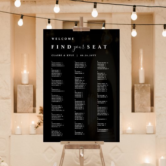 Vind uw stoel zwart alfabetisch zitvlak acryl bord