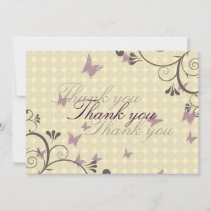 Vine & Butterfly Design Dank u Card Cream Bedankkaart