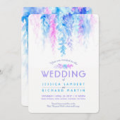 Vine d'aquarelle bleu violet invitations de mariag (Devant / Derrière)