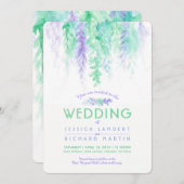 Vine d'aquarelle vert violet invitations de mariag (Devant / Derrière)
