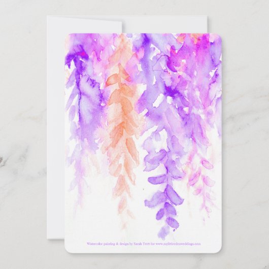 Vine d'aquarelle violet orange invitations de mari (Dos)