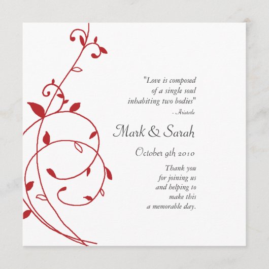 Vine Divine Red Wedding Programme (Devant)