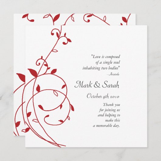 Vine Divine Red Wedding Programme (Devant / Derrière)