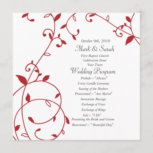 Vine Divine Red Wedding Programme (Dos)