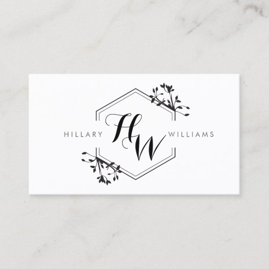 Vine en Blad Monogram Embleem Visitekaartje (Voorkant)