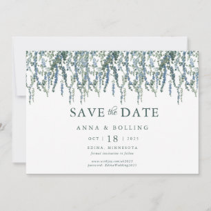 Vine Greenery Blauw Bloemen Huwelijk Save The Date