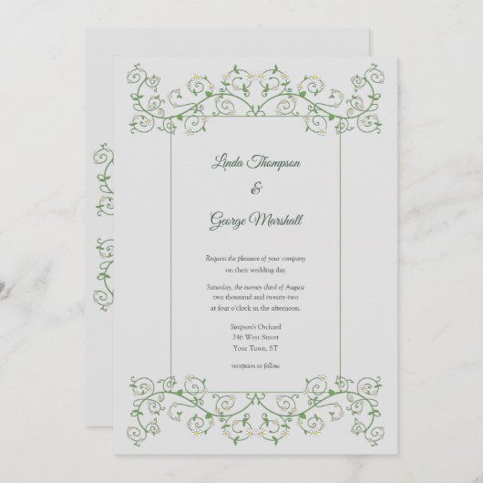 Vine Heart Trellis Light Grey Faire-part de mariag (Devant / Derrière)