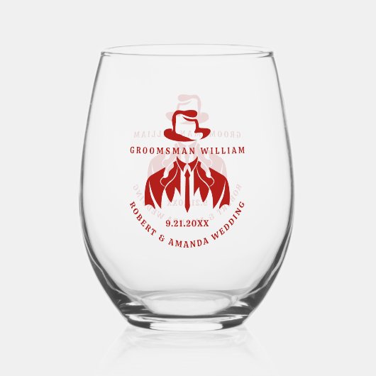 Vine Rood Beste Man Elegant Tuxedo Bruiloft Wijnglas Zonder Voet (Voorkant)