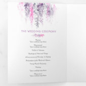 Vines indigo paarse roze waterverf bruiloft drieluik programma (Binnenzijde eerst)