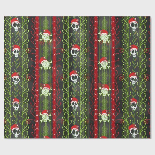 Vines O' Death Christmas Skull Skelet Santa Hat Cadeaupapier (Vlak)