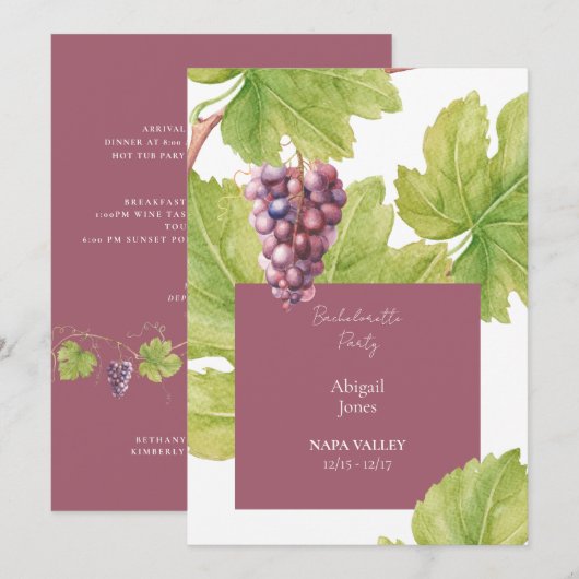 Vineyard Destination Bachelorette Party Invitation Kaart (Voorkant / Achterkant)