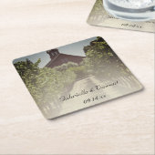Vineyard en Rustic Red Barn Wedding Vierkante Kartonnen Onderzetter (Schuin)