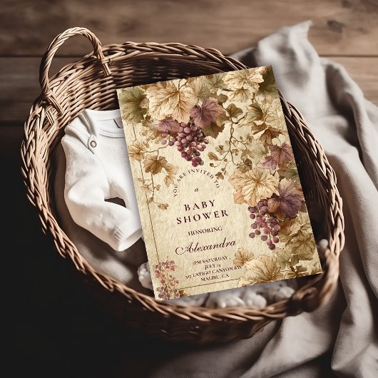 Vineyard Grape Floral Baby Shower Kaart