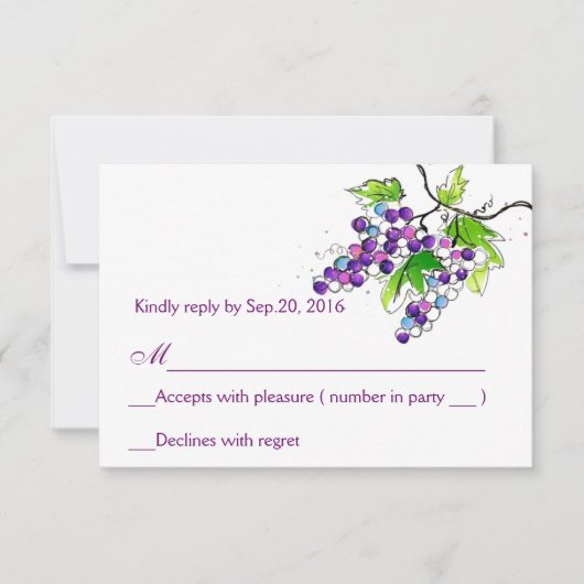 Vineyard Love Artistic Grapes Response RSVP Card (Voorkant)